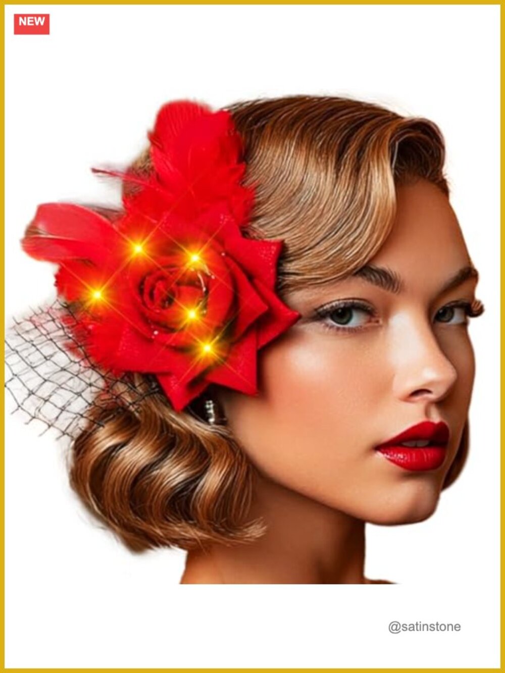 1920s Light Up Rose Feather Fascinator Hair Accessory Mesh Headpiece